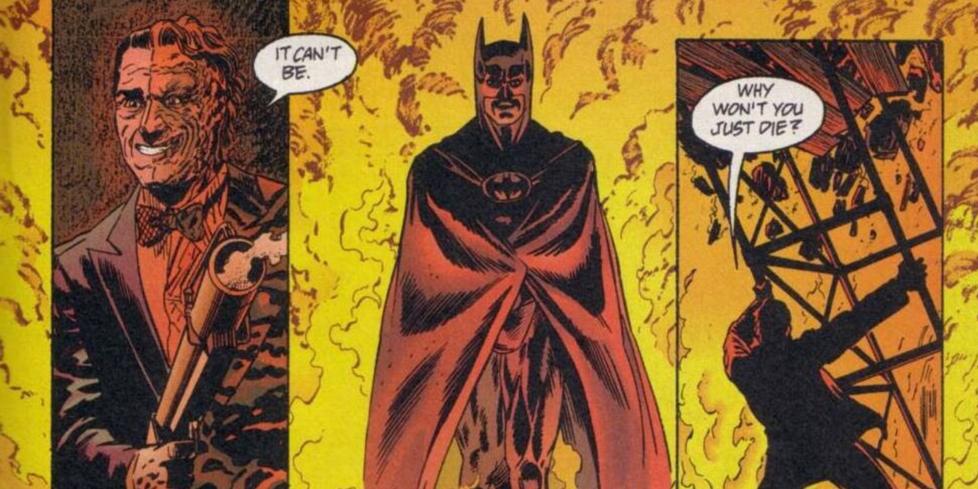 Val Kilmer's Batman marches out of a fire in Batman Forever The Official Comic Adaptation Of The Warner Bros Motion Picture (1995)