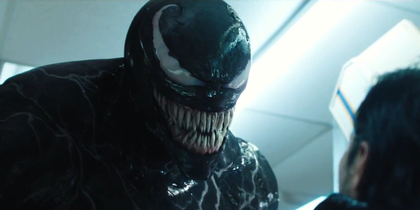 Venom smiling at a criminal
