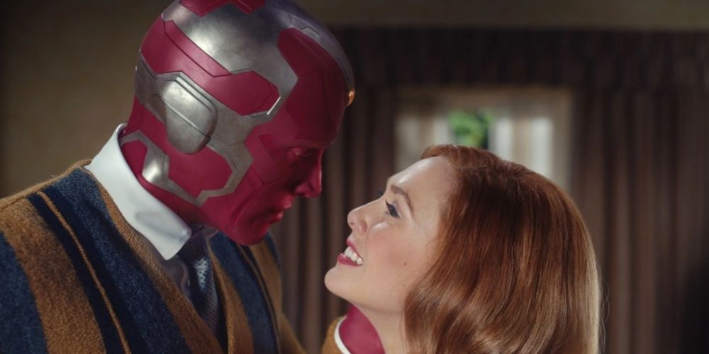 Vision touches Wanda&rsquo;s face in WandaVision