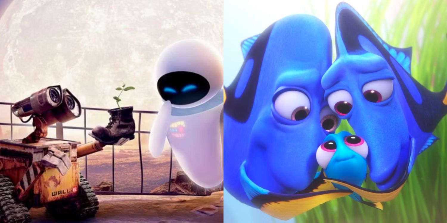 WallE offering EVE a flower and baby Dory with her parents