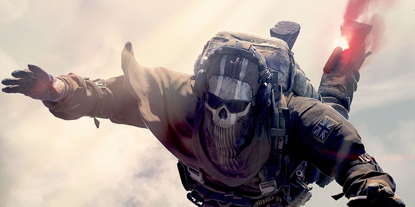O soldado com máscara de caveira Ghost caindo de um avião em Call of Duty: Warzone 2