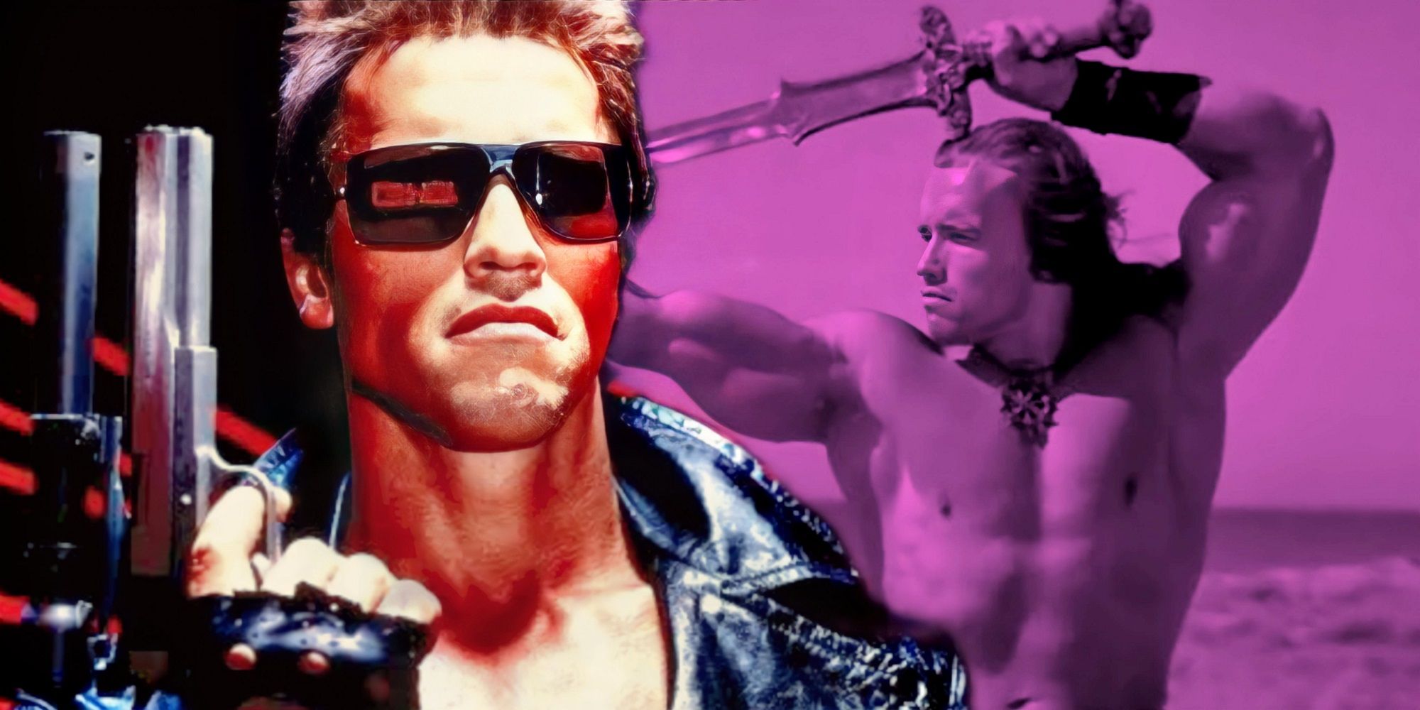 Arnold Schwarzenegger in The Terminator and Conan the Barbarian