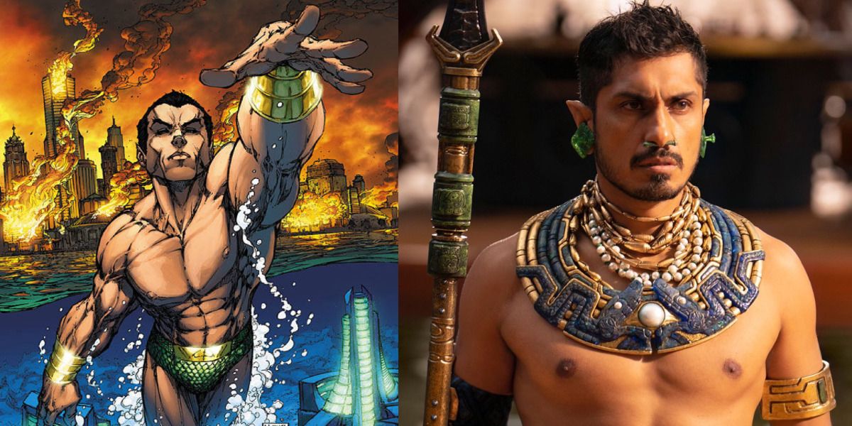 A split image of Namor the Sub-Mariner from the comics and the MCU live version is shown.