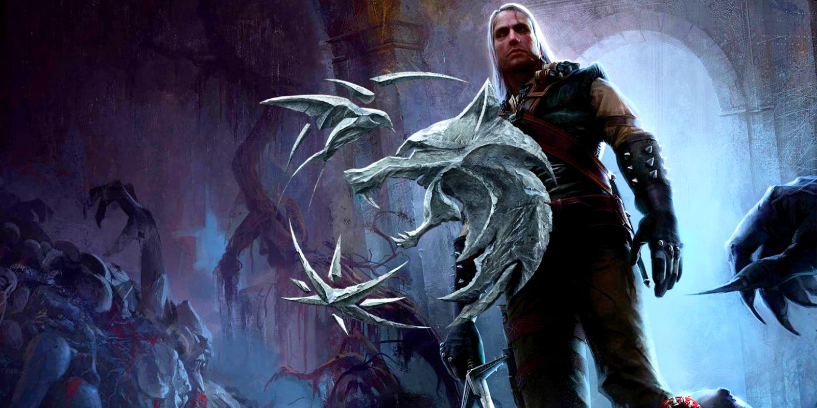 Artwork for the first Witcher game with the logo for Netflix's adaption of the novels.