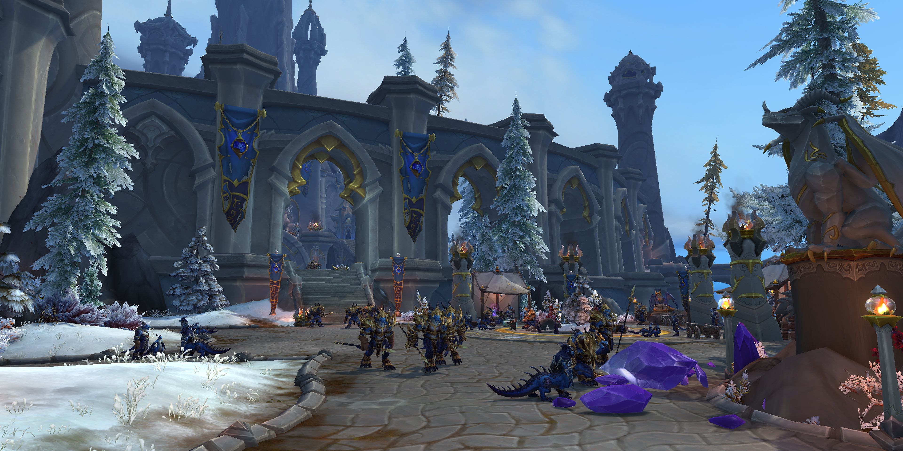 A screenshot of Azure Span's capital in World of Warcraft Dragonflight