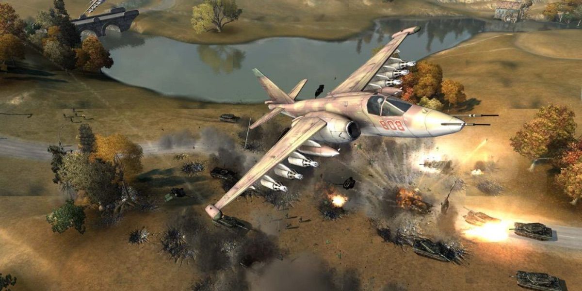 A plane drops a large bomb in World in Conflict 