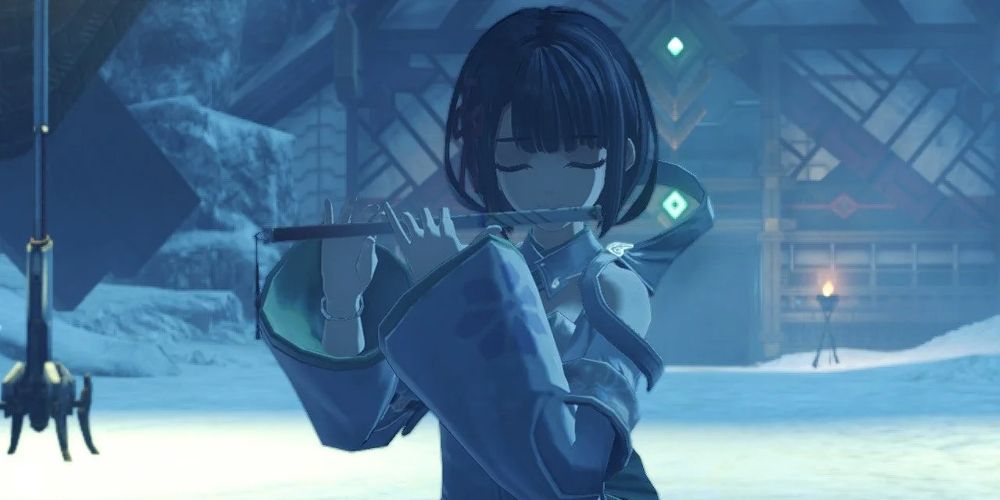 Miyabi usa uma flauta em Xenoblade Chronicles 3