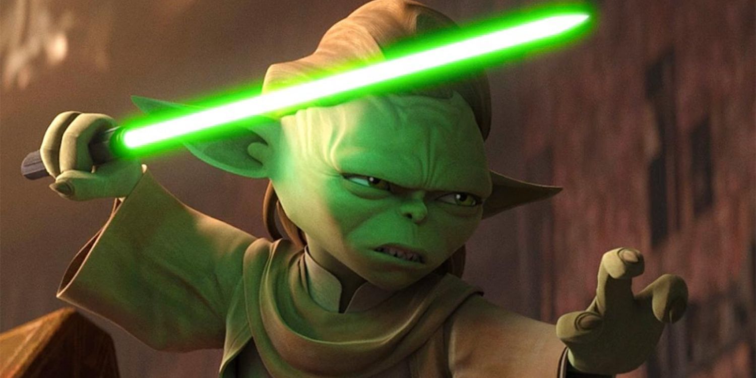 Yaddle facing off against Count Dooku in Tales of the Jedi