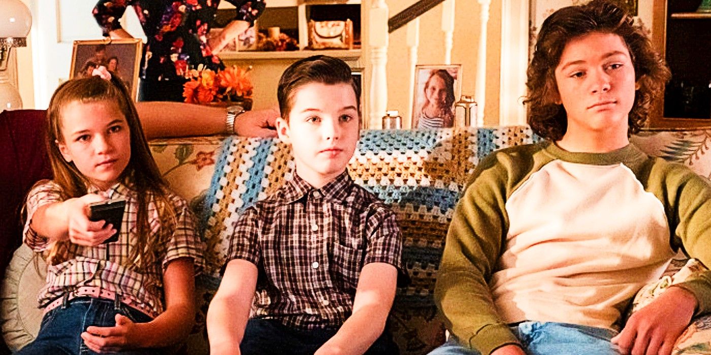 Georgie, Missy and Sheldon watch TV together in Young Sheldon
