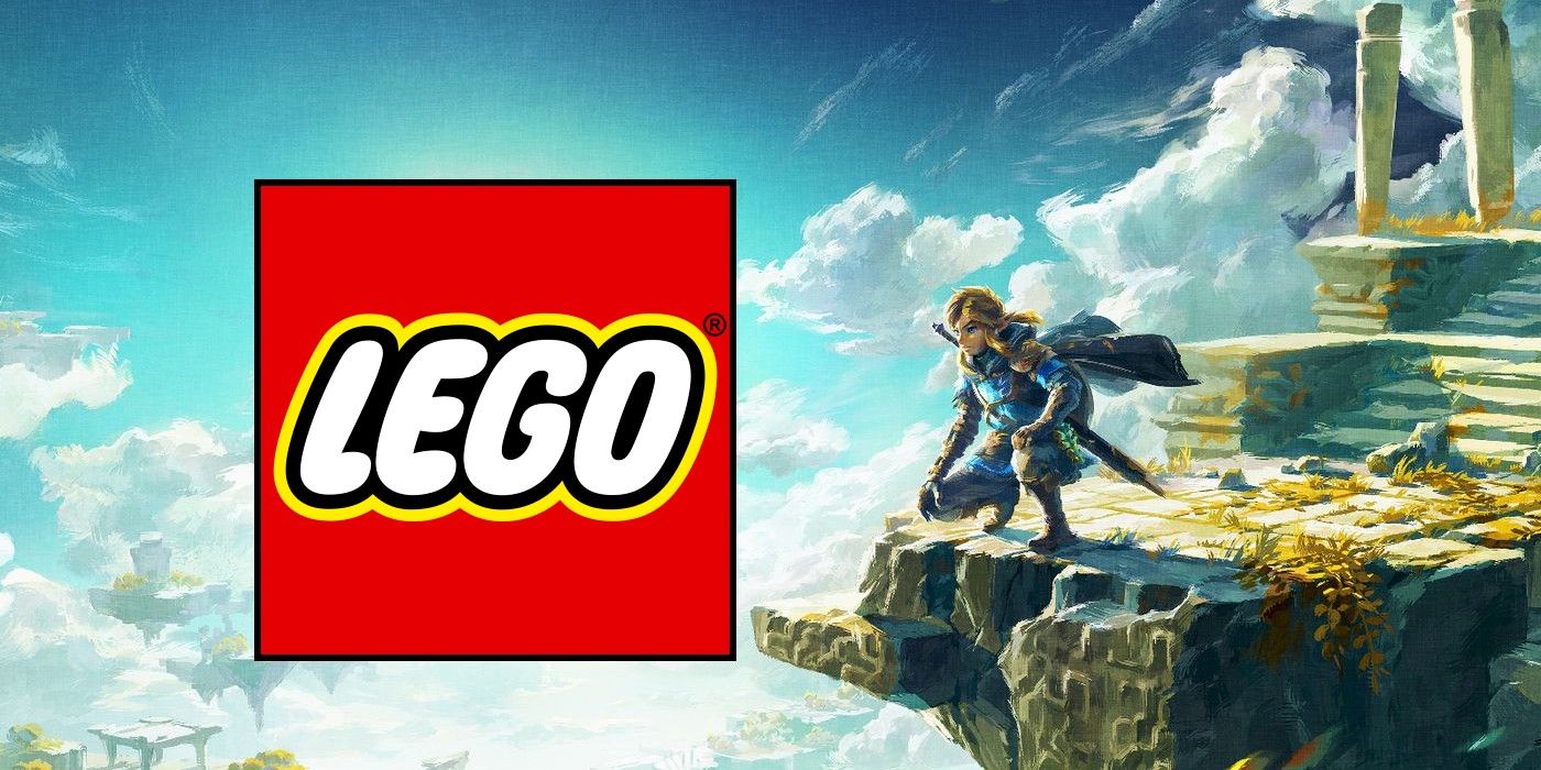 Key art for The Legend of Zelda: Tears of the Kingdom with the LEGO logo.