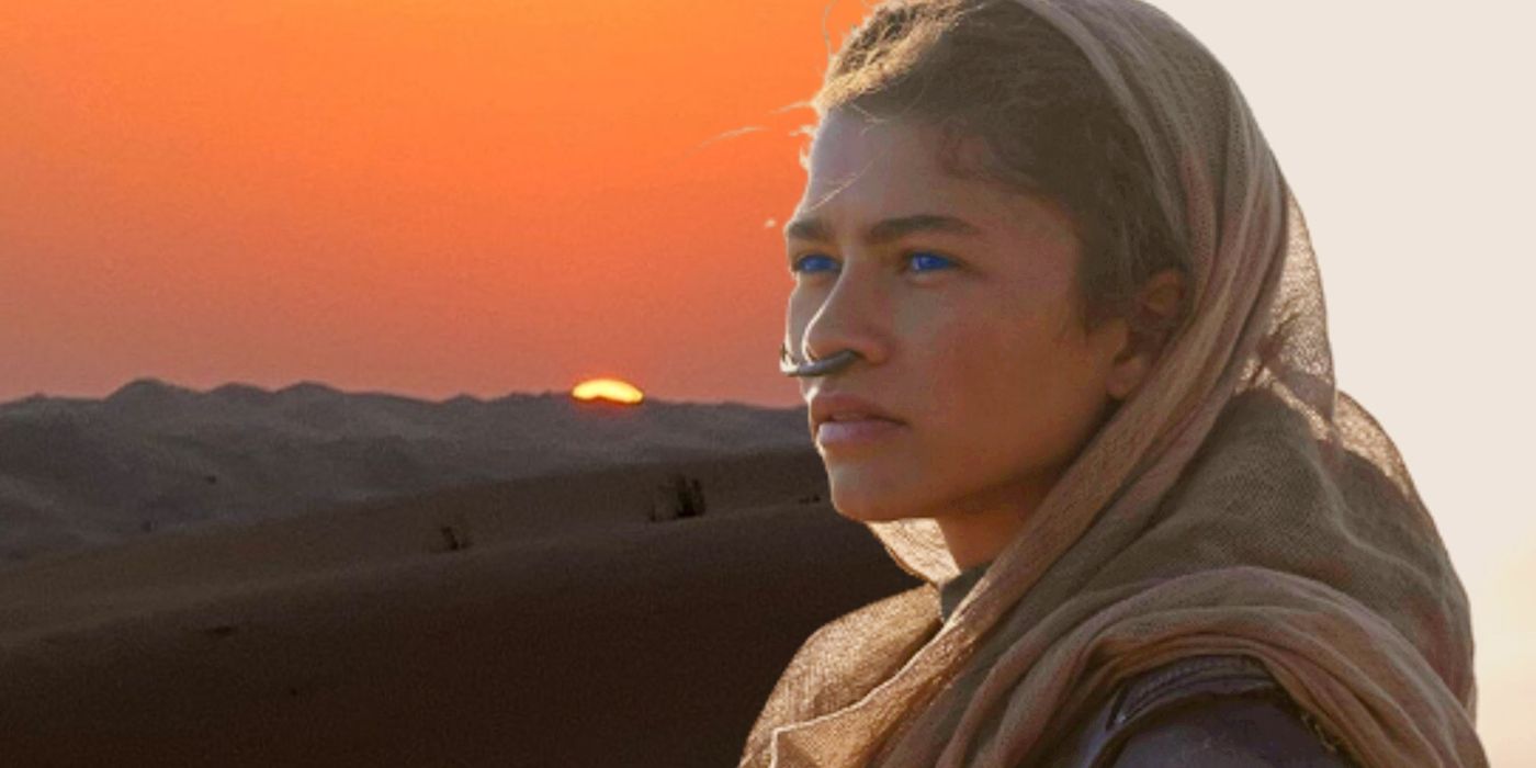 Custom image of Zendaya as Chani with a sunset in the background.