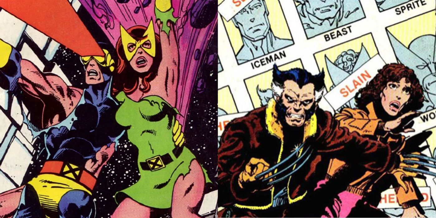 a split image of the Dark Phoenix Saga and Days of Future Past from X-Men Comics