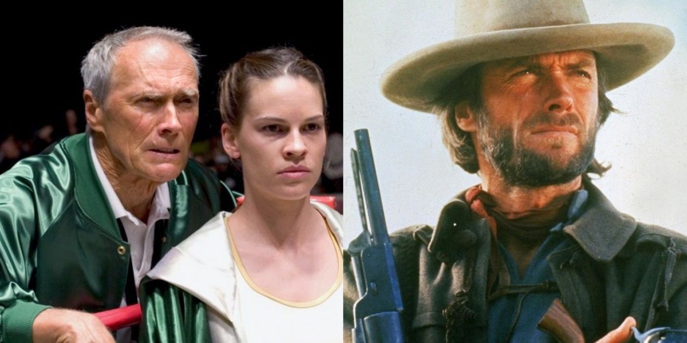 A split screen of Clint Eastwood