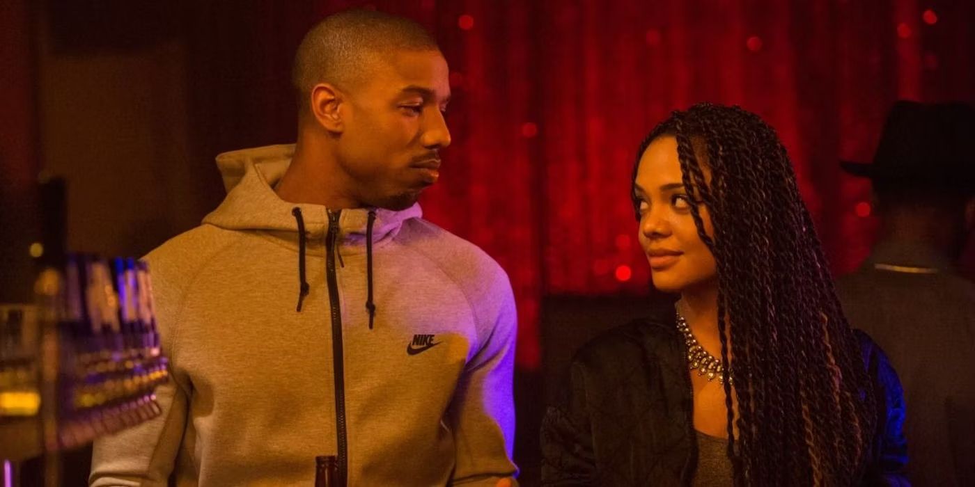 Michael B. Jordan como Adonis e Tessa Thompson como Bianca em Creed