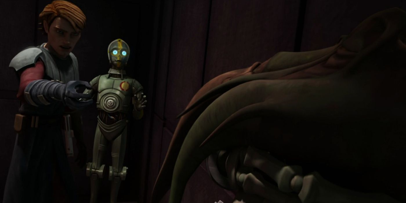 Anakin interrogates and Force chokes Poggle the Lesser in The Clone Wars
