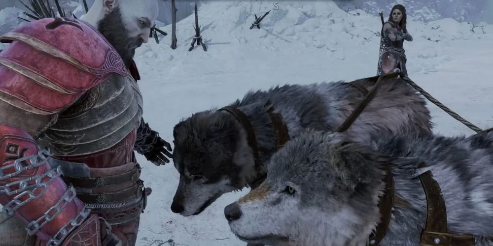 Kratos memelihara anjingnya di God of War Ragnarok