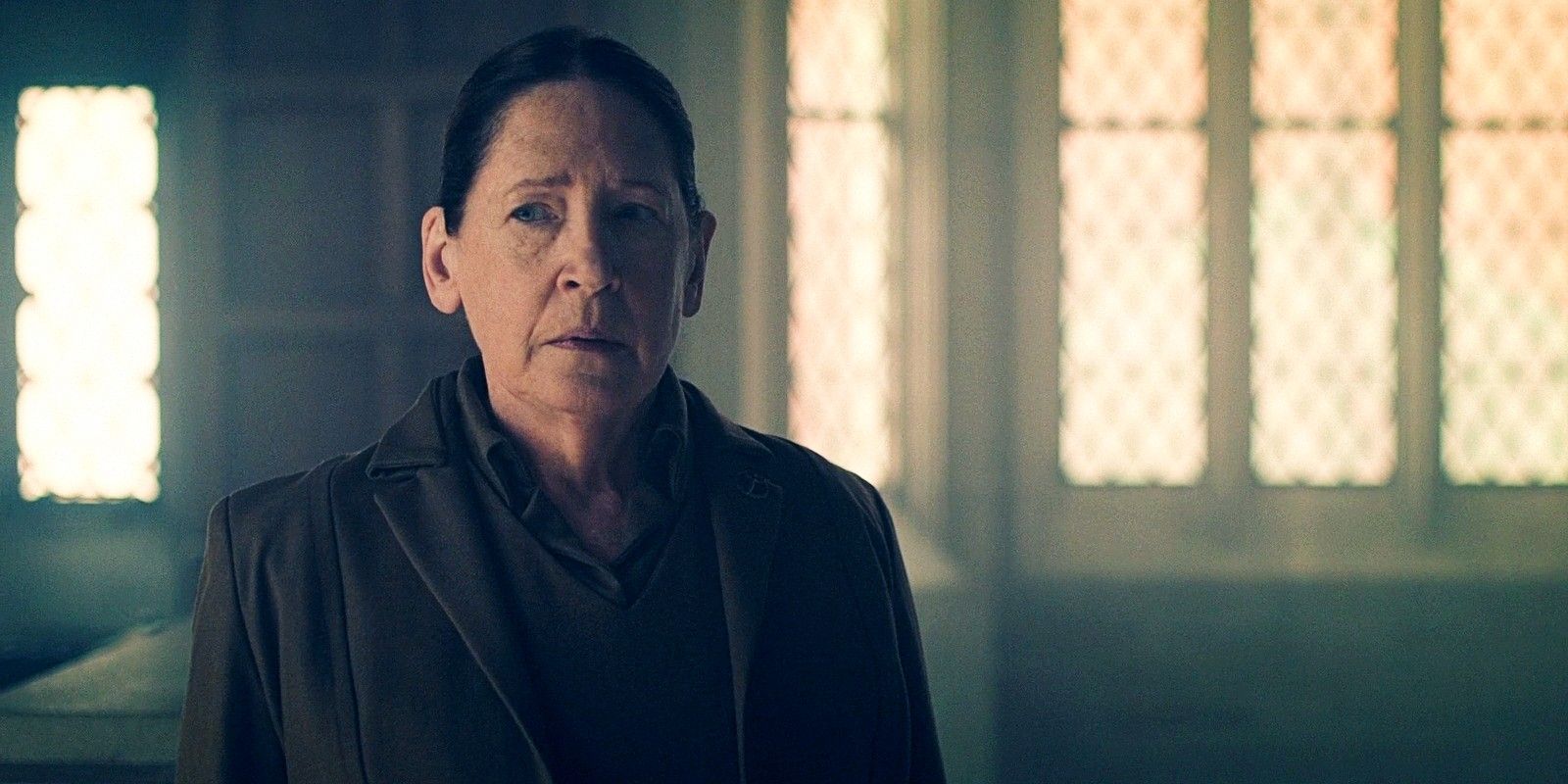 Aunt Lydia looking serious in The Handmaids Tale 