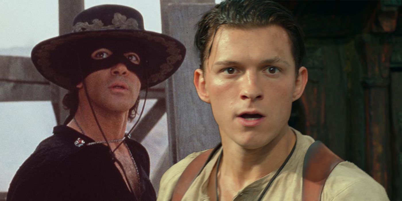 Antonio Banderas in Zorro and Tom Holland in Uncharted