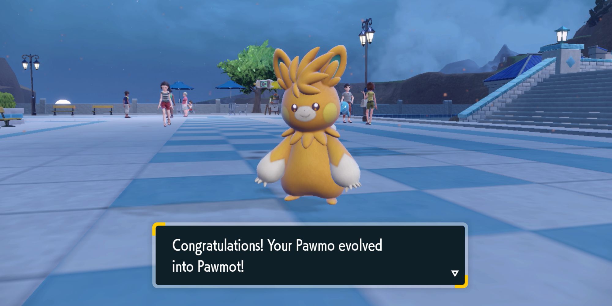Newly-evolved Pawmot in Pokémon Scarlet and Violet.