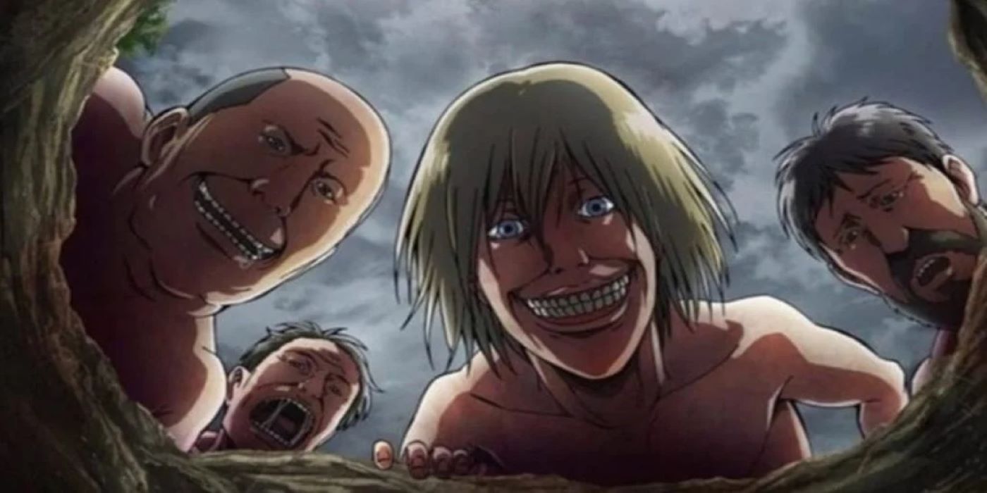 Image of a group of titans from Attack on Titan.