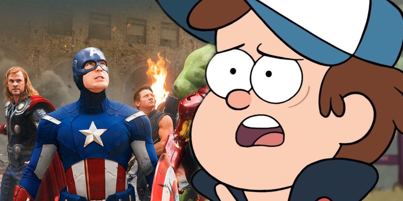 Gravity Falls has meta battle with their 'Avengers'.
