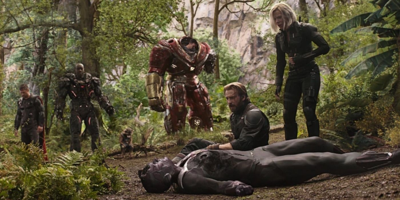 Captain America and Black Widow look at Vision's body in Avengers: Infinity War.