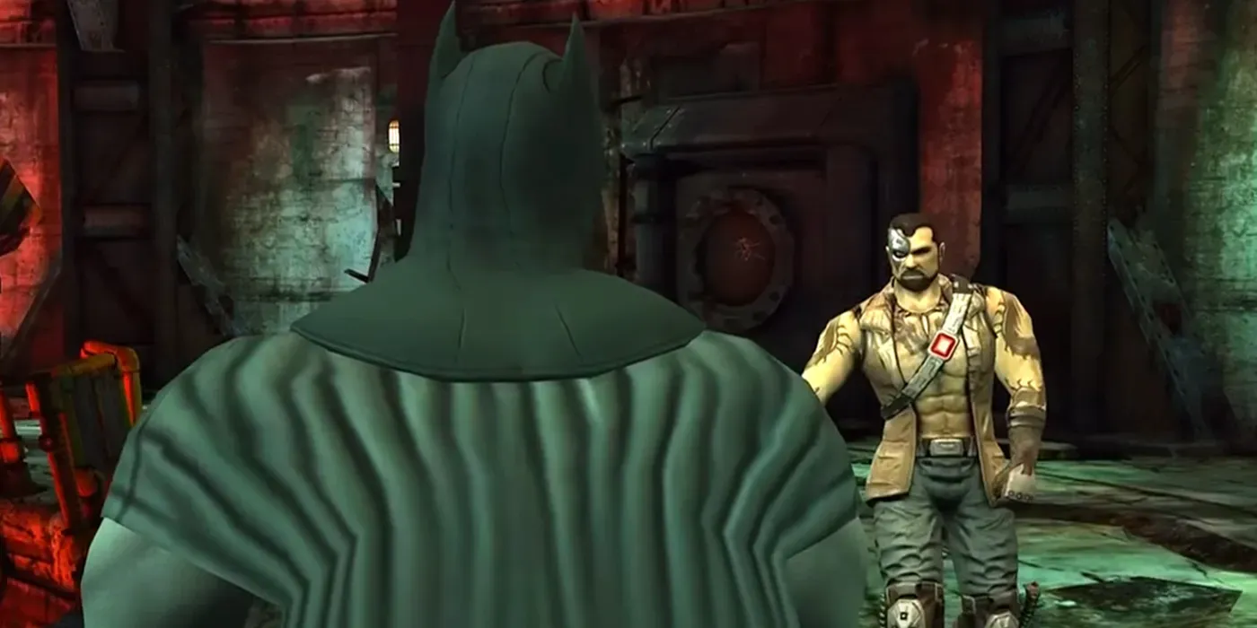 Batman lutando contra Kano do Mortal Kombat em Arkham City Lockdown.