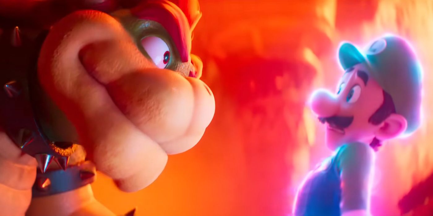 Bowser threatens Luigi in The Super Mario Bros. Movie.