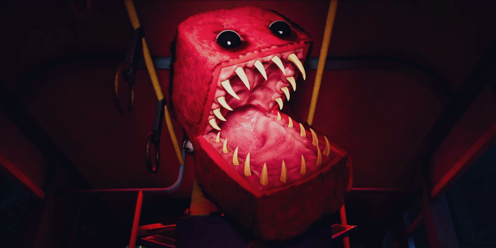 A shot of Boxy Boo's jumpscare from the Project Playtime cinematic trailer.