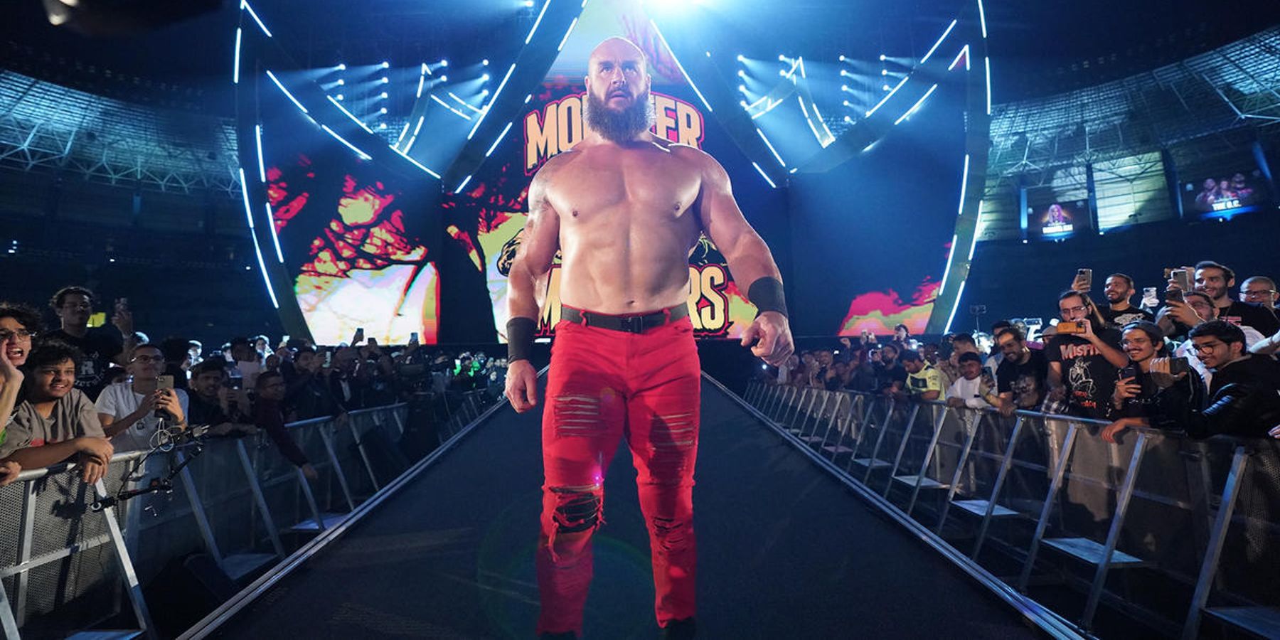 Braun Strowman walks to the ring ahead of his match against Omos at WWE Crown Jewel.