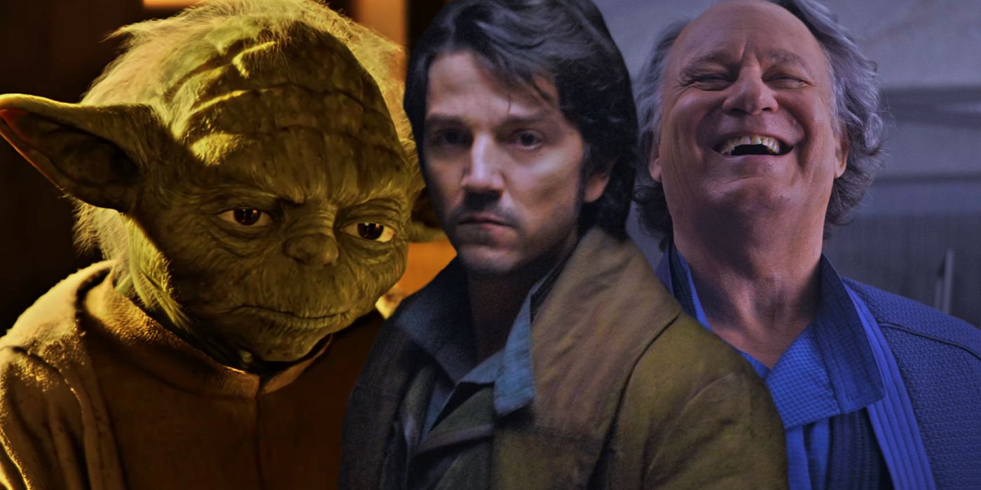 Cassian Andor (Diego Luna), Luthen Rael (Stellan Skarsgård), Yoda from Star Wars.