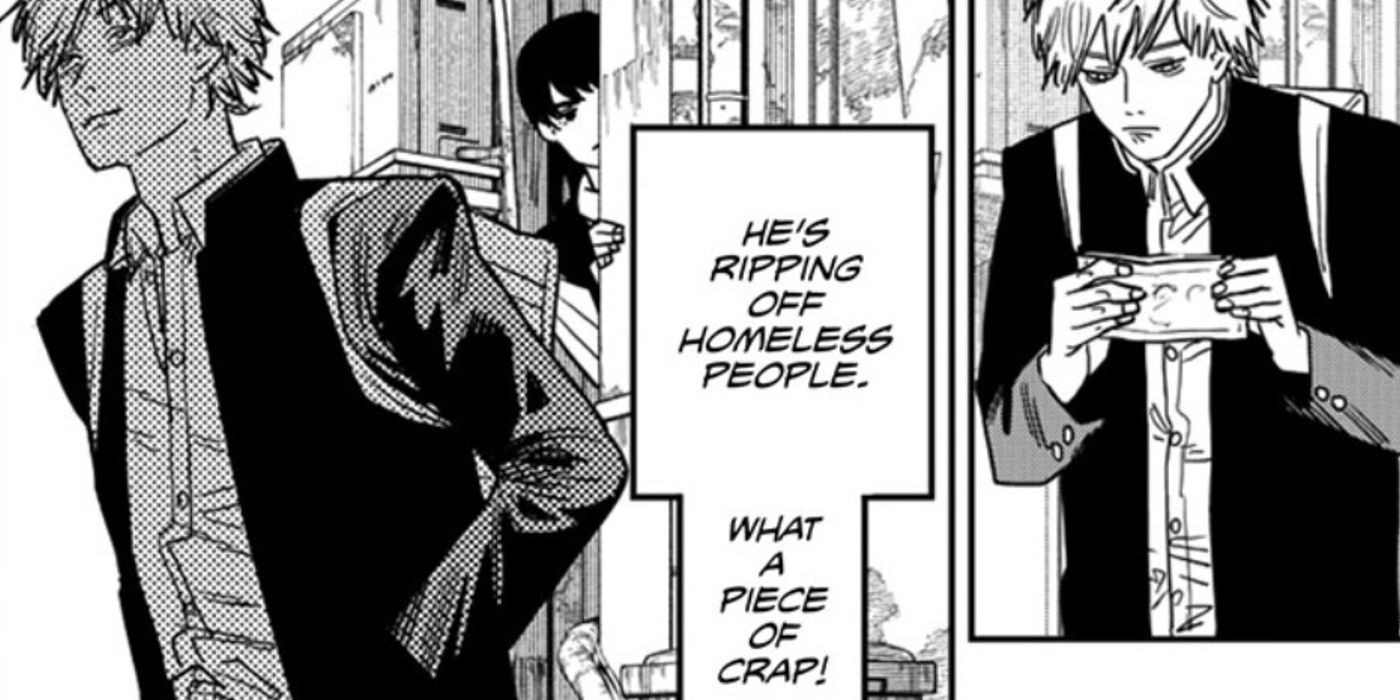 Chainsaw Man 112 shows Denji scamming homeless people
