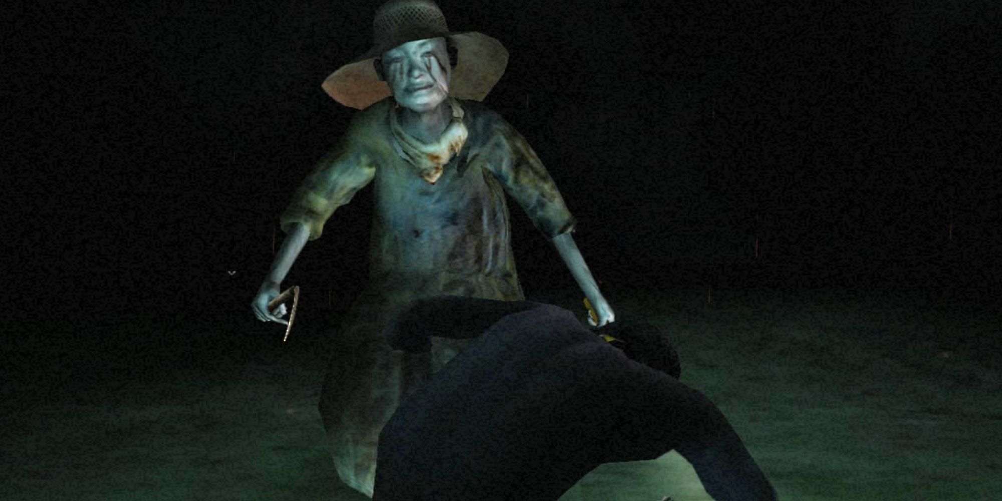 Personagem sendo atacado por um fantasma em Siren (2003)