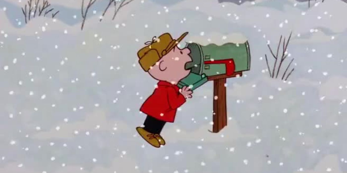 Charlie Brown abrindo sua caixa de correio