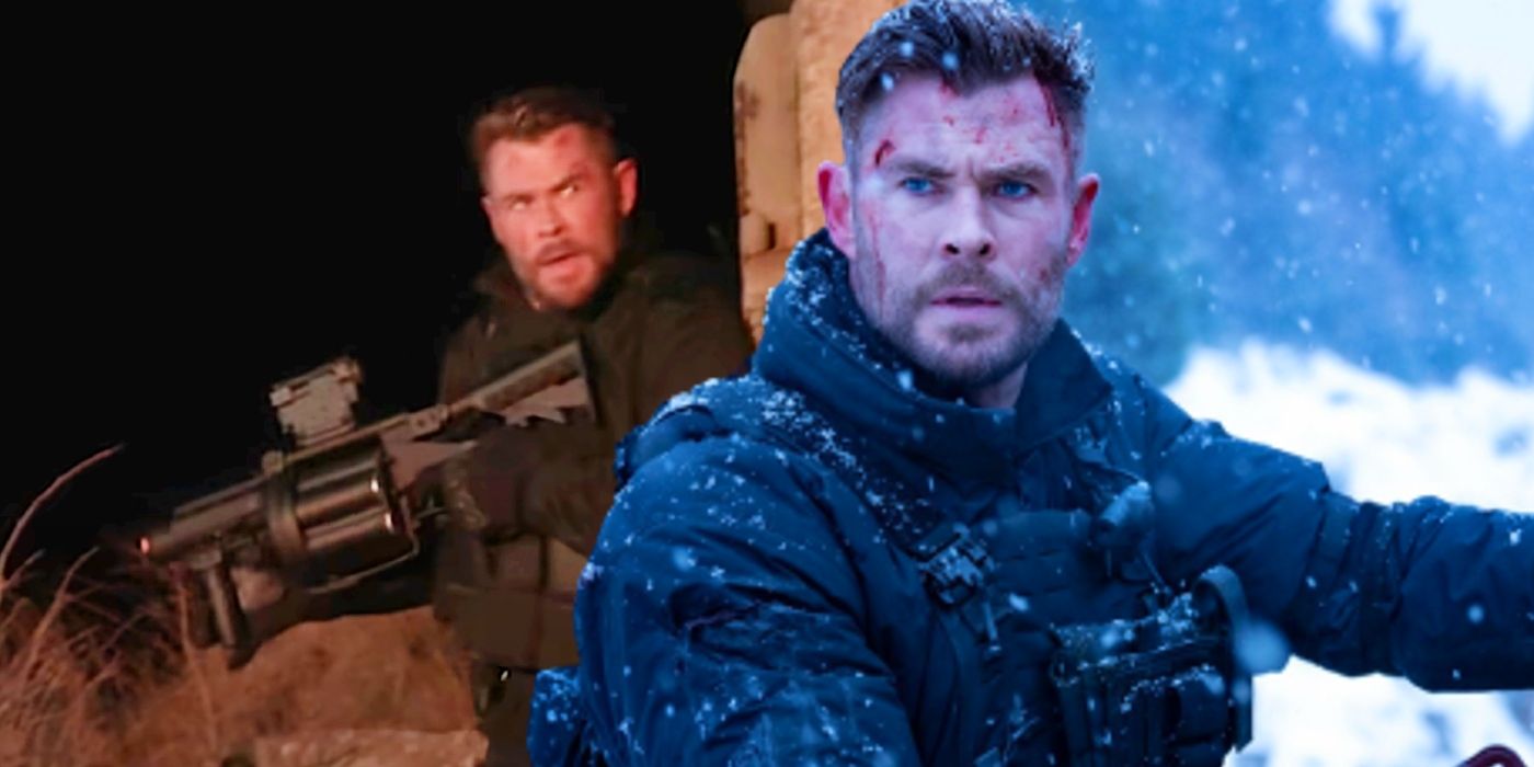 Custom image of Chris Hemsworth from different scenes in Extraction 2.