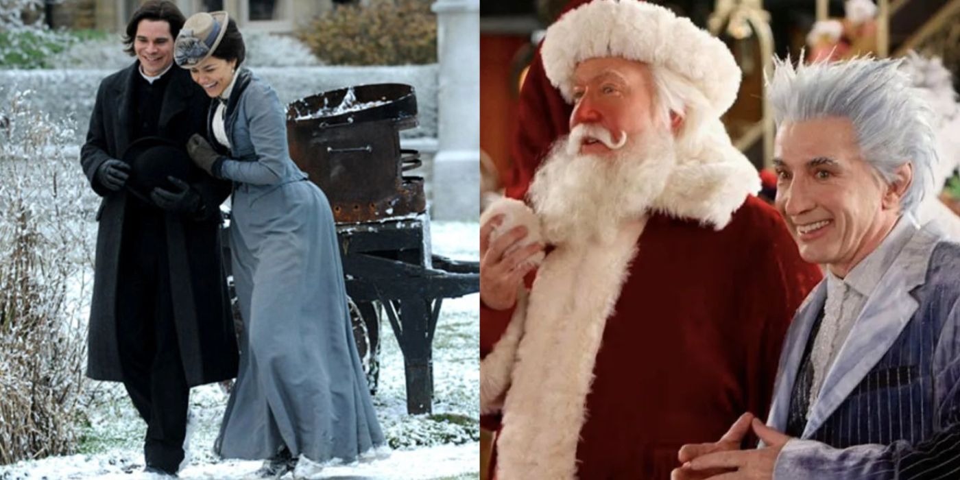 David and Emily walking in the snow in The Christmas Candle and Santa and Jack standing next to each other in The Santa Clause 3. 