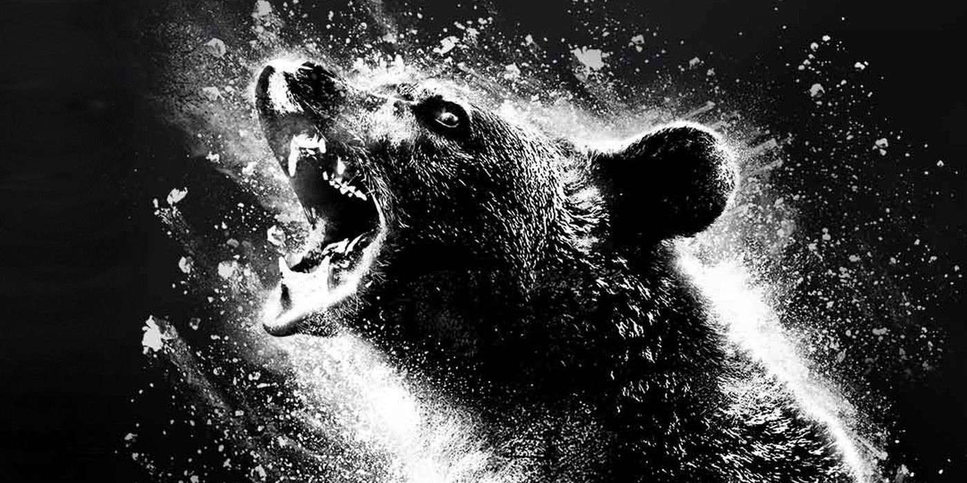 Close up of Cocaine Bear from movie poster