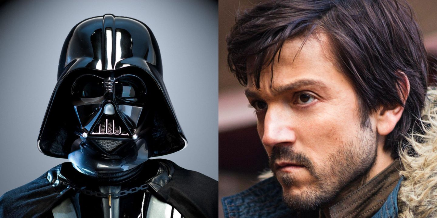 Split image of Darth Vader and Cassian Andor from Star Wars