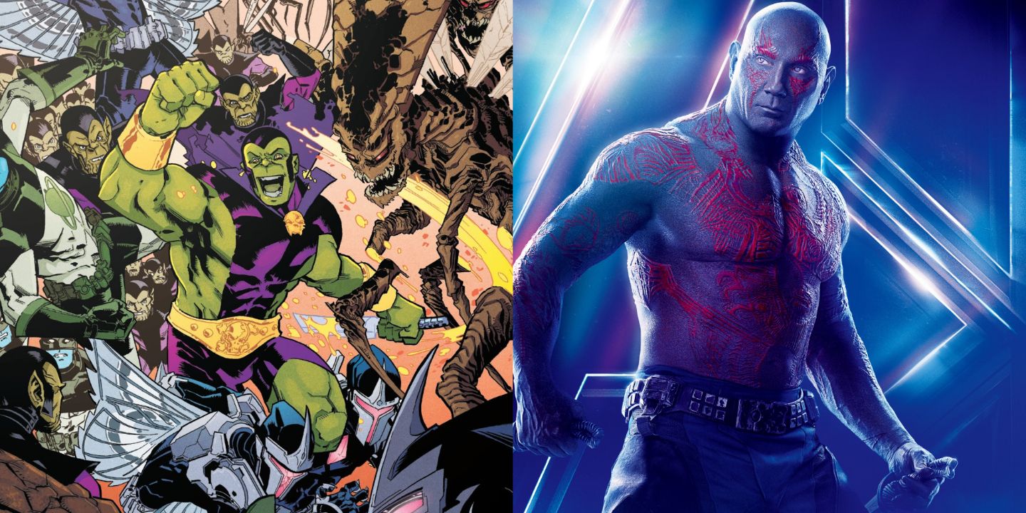 Split image of Drax the Destroyer from Marvel Comics and the MCU.