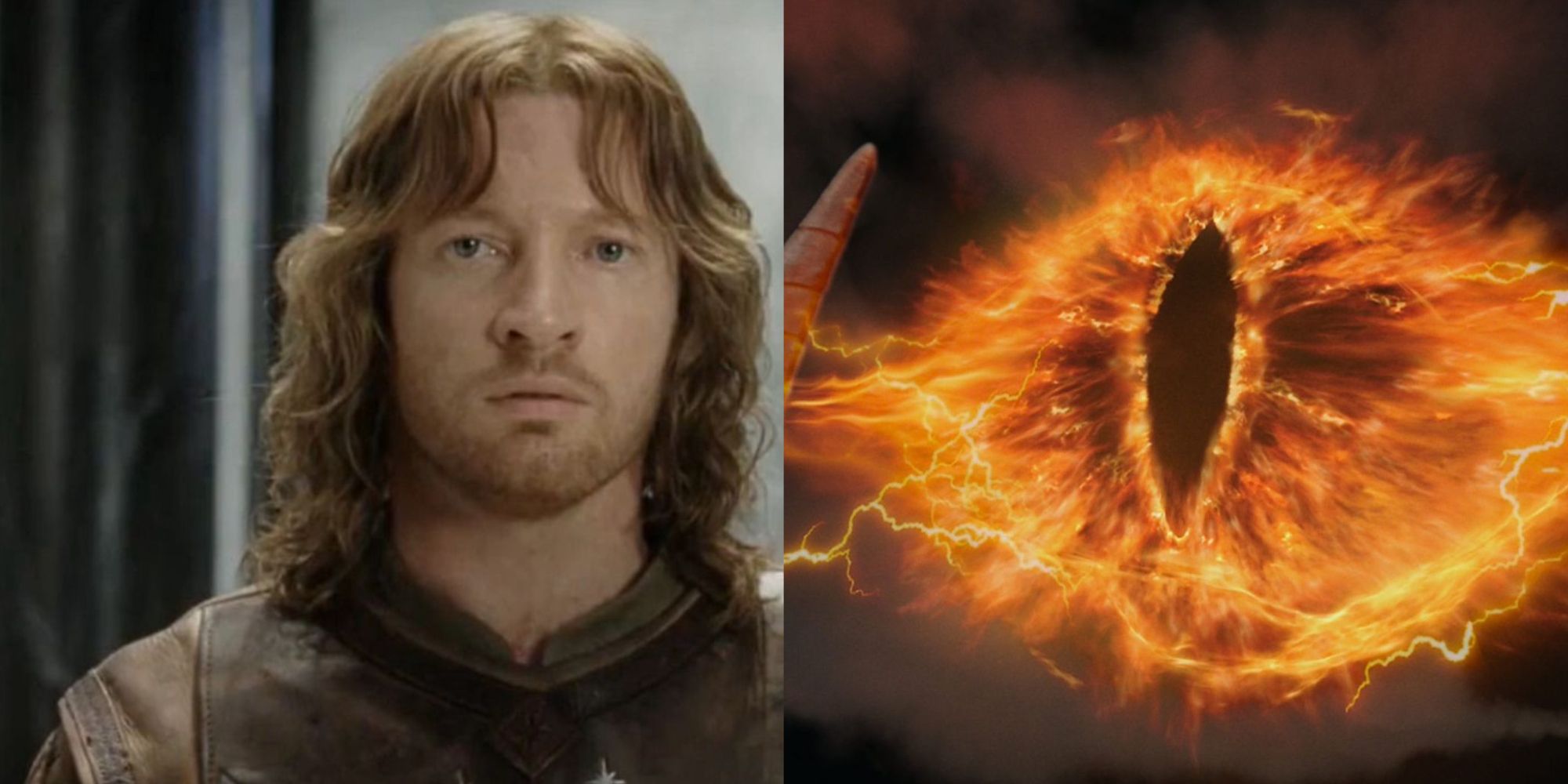 Split image of Faramir and Sauron staring in Lord of the Rings