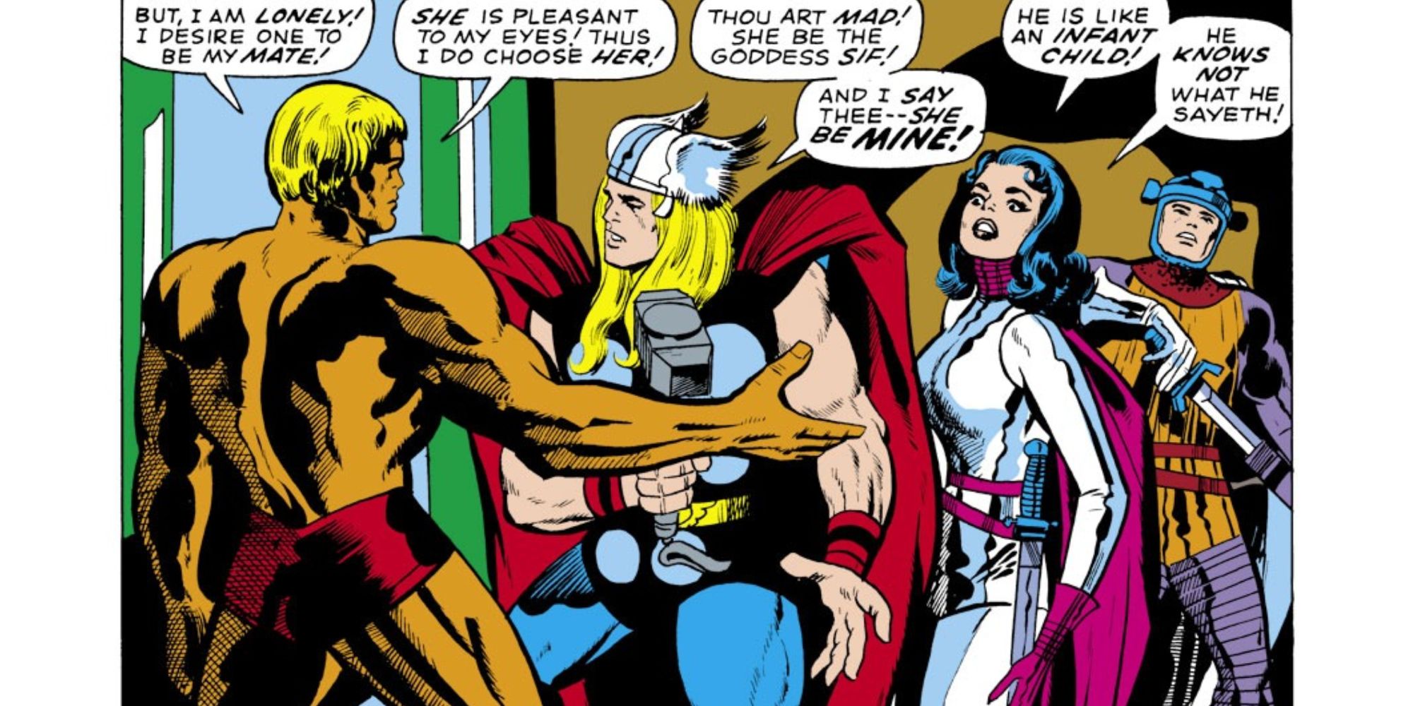 Adam Warlock e Thor brigam por Lady Sif na Marvel Comics.