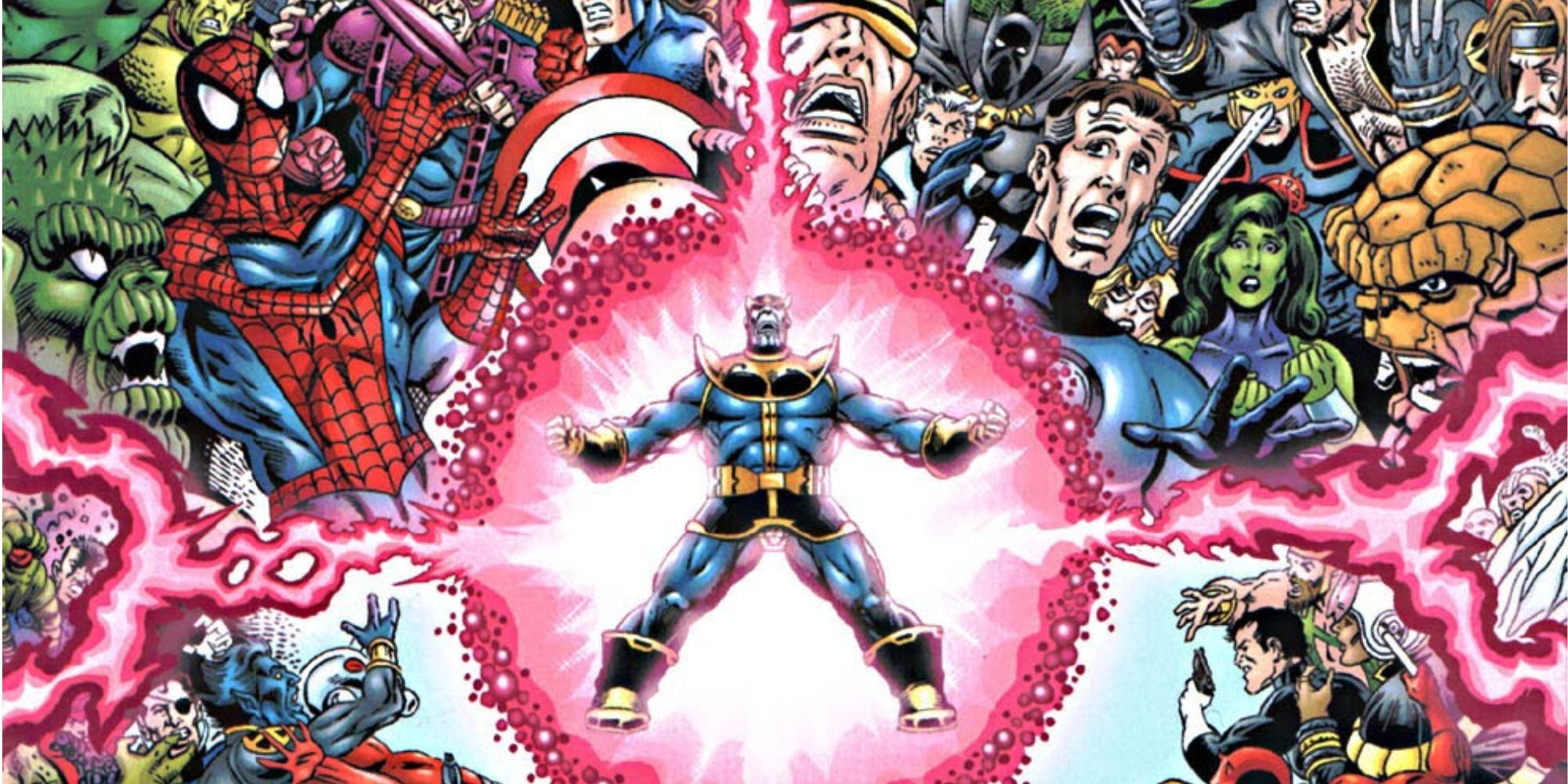 Thanos ataca na história em quadrinhos Marvel Universe: The End.