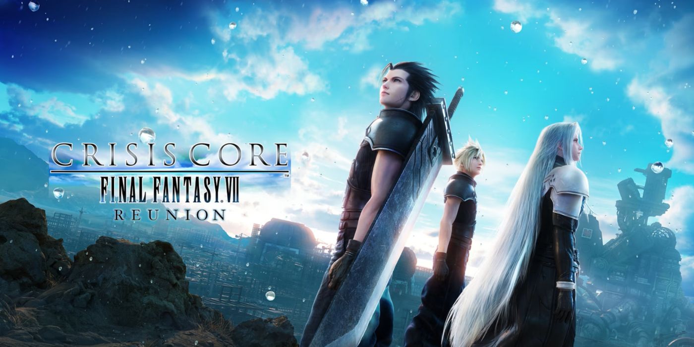 Crisis Core: Final Fantasy VII Reunion arte chave com Zack, Cloud e Sephiroth.