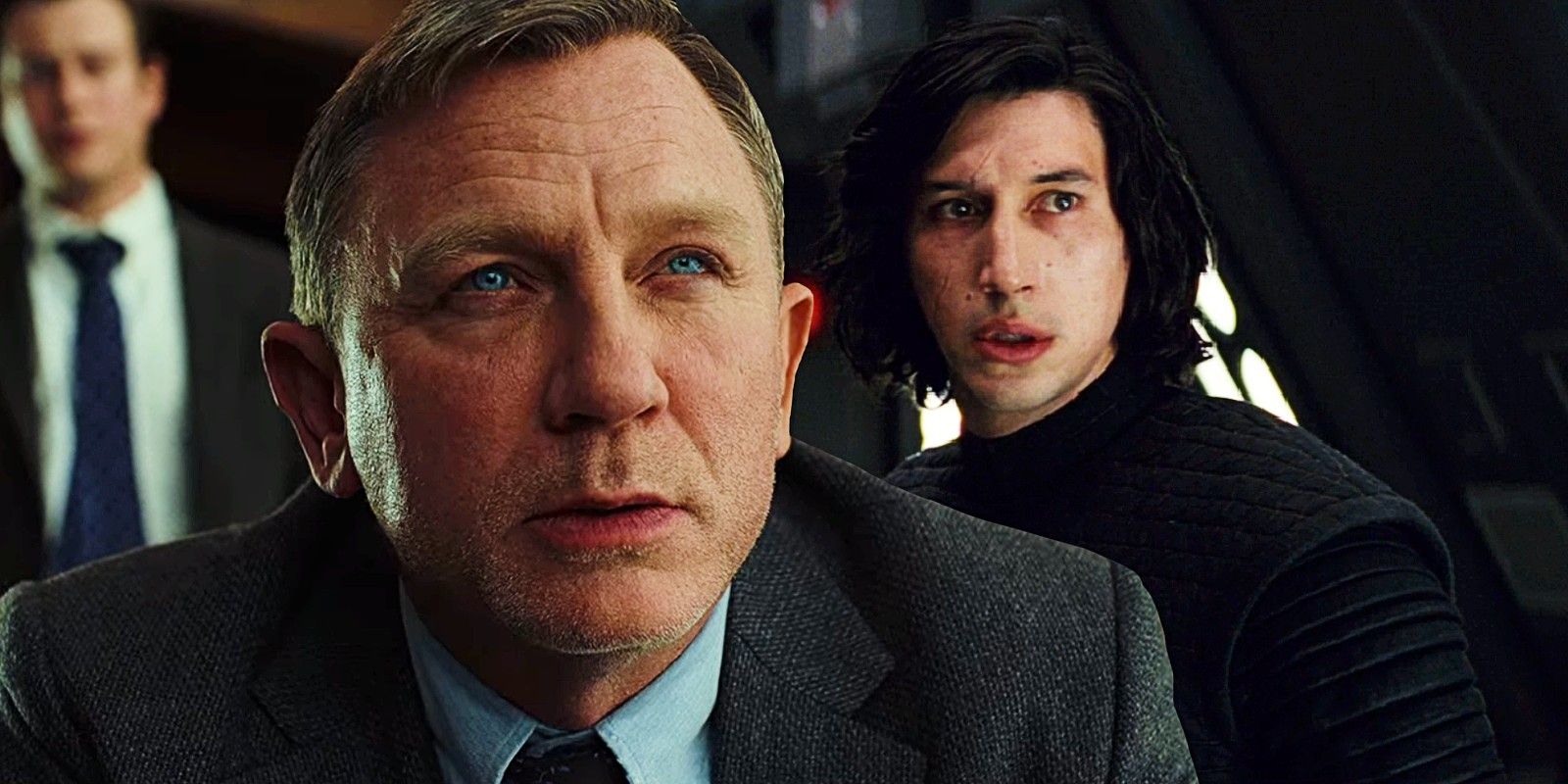Daniel Craig as Benoit Blanc in Knives Out and Adam Driver as Kylo Ren in Star Wars The Last Jedi