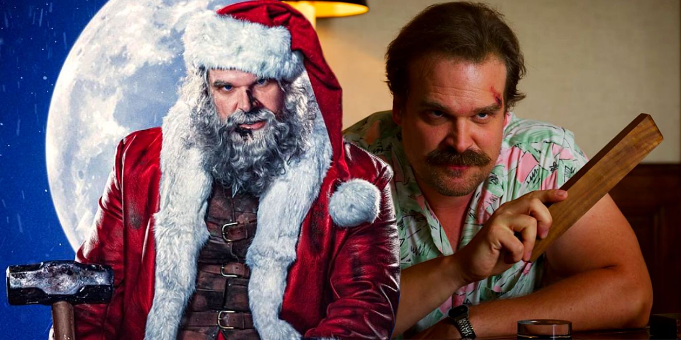 David Harbour as Santa in Violent Night and as Jim Hopper in Stranger Things