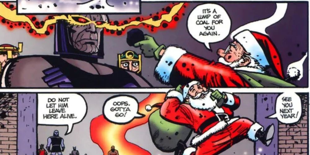 Santa gives Darkseid a gift in DCU Holiday Bash