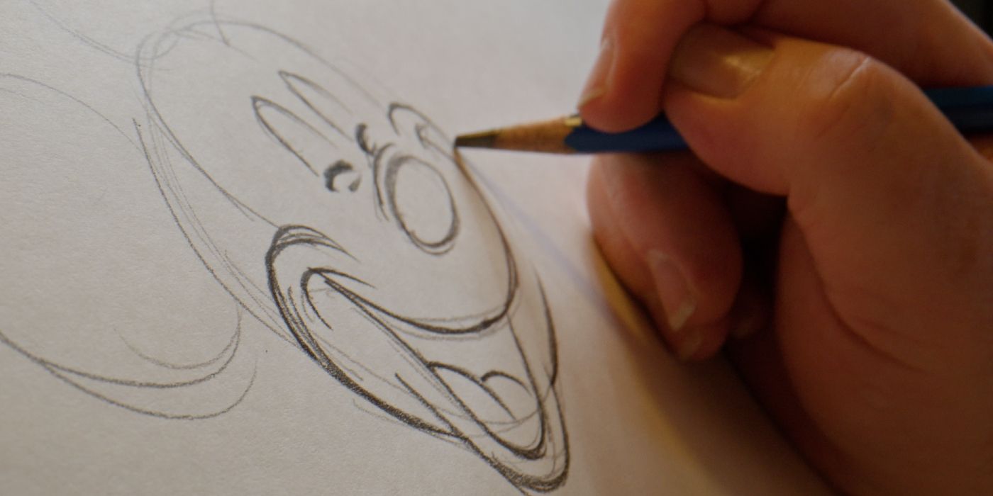 O animador da Disney, Eric Goldberg, desenha um Mickey original.  Credit Mortimer Productions