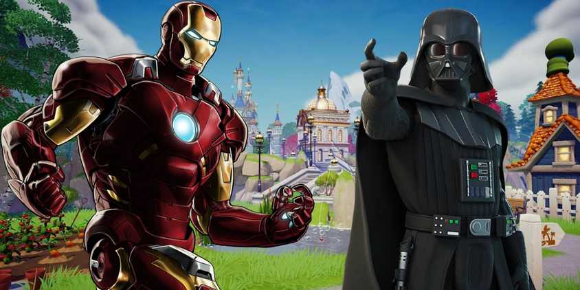 Iron Man and Darth Vader over Disney Dreamlight Valley