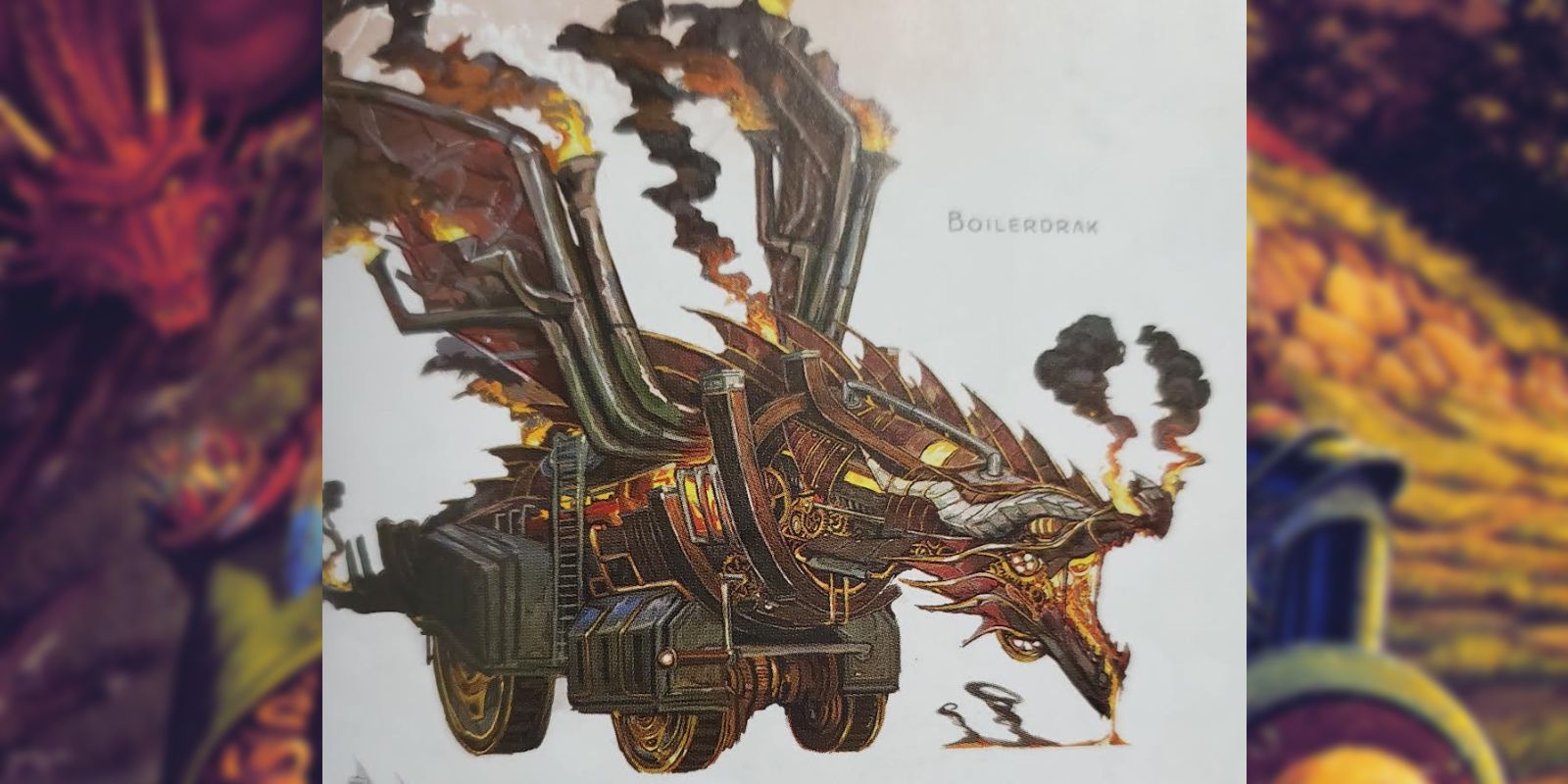 O Boilerdrak, uma máquina de cerco construída na forma de um dragão, projetada para disparar fogo.