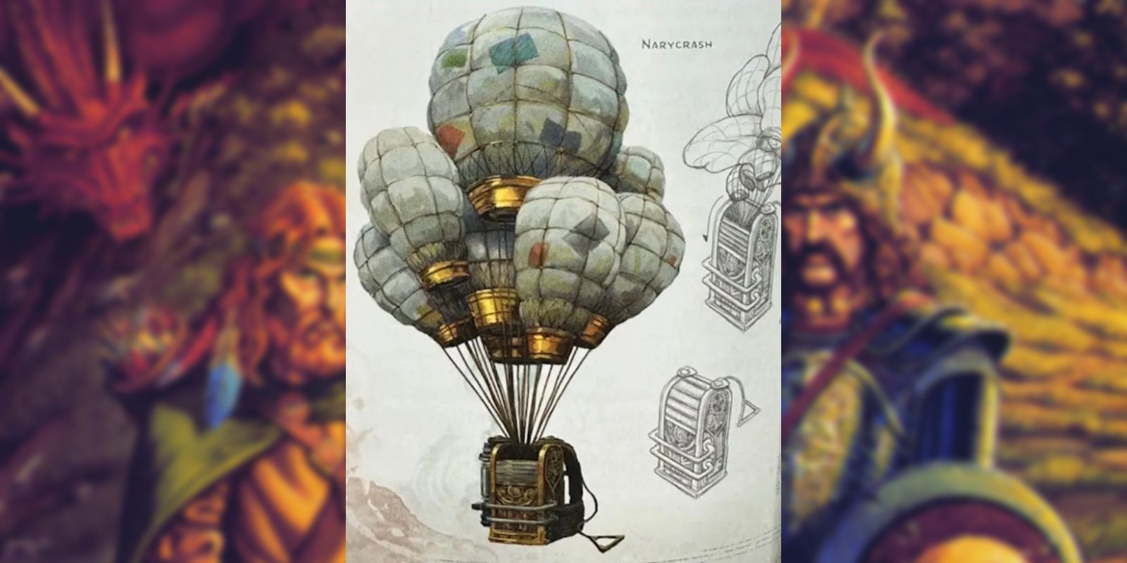 O Narycrash, uma engenhoca semelhante a muitos balões de ar quente conectados, mas usado nas costas de uma pessoa.